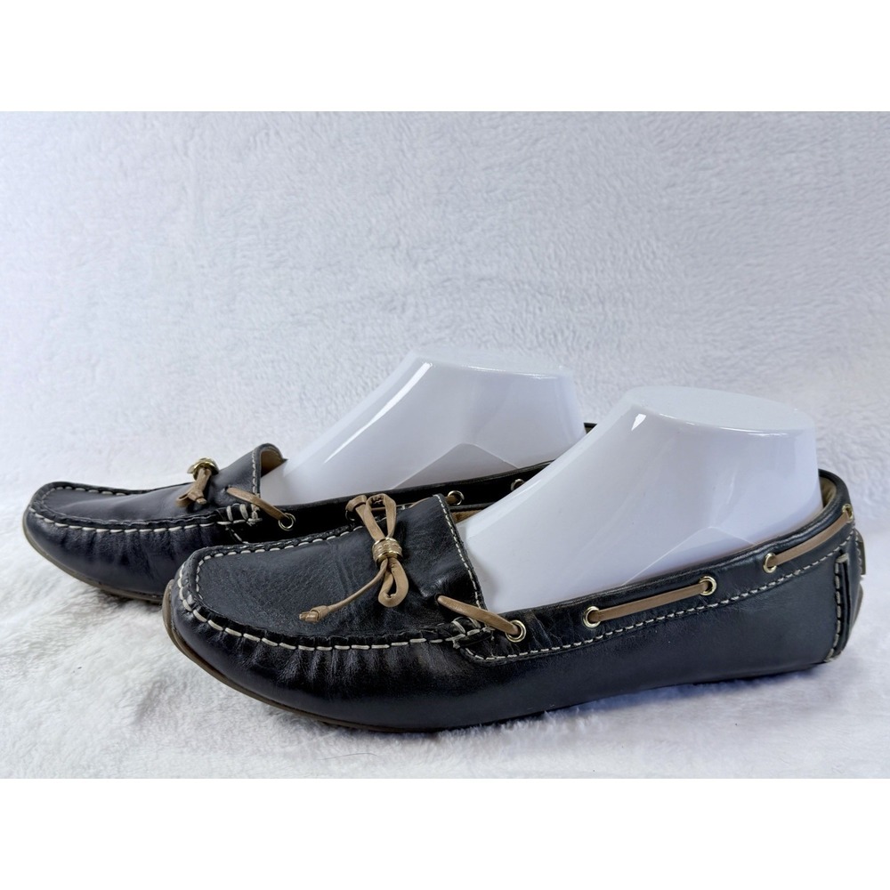 Clarks Artisan Dunbar Racer Navy Blue Leather Driving Loafers 8.5 Wide‎ Bow VTG - Picture 3 of 8